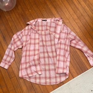 super cute pink oversized flannel!